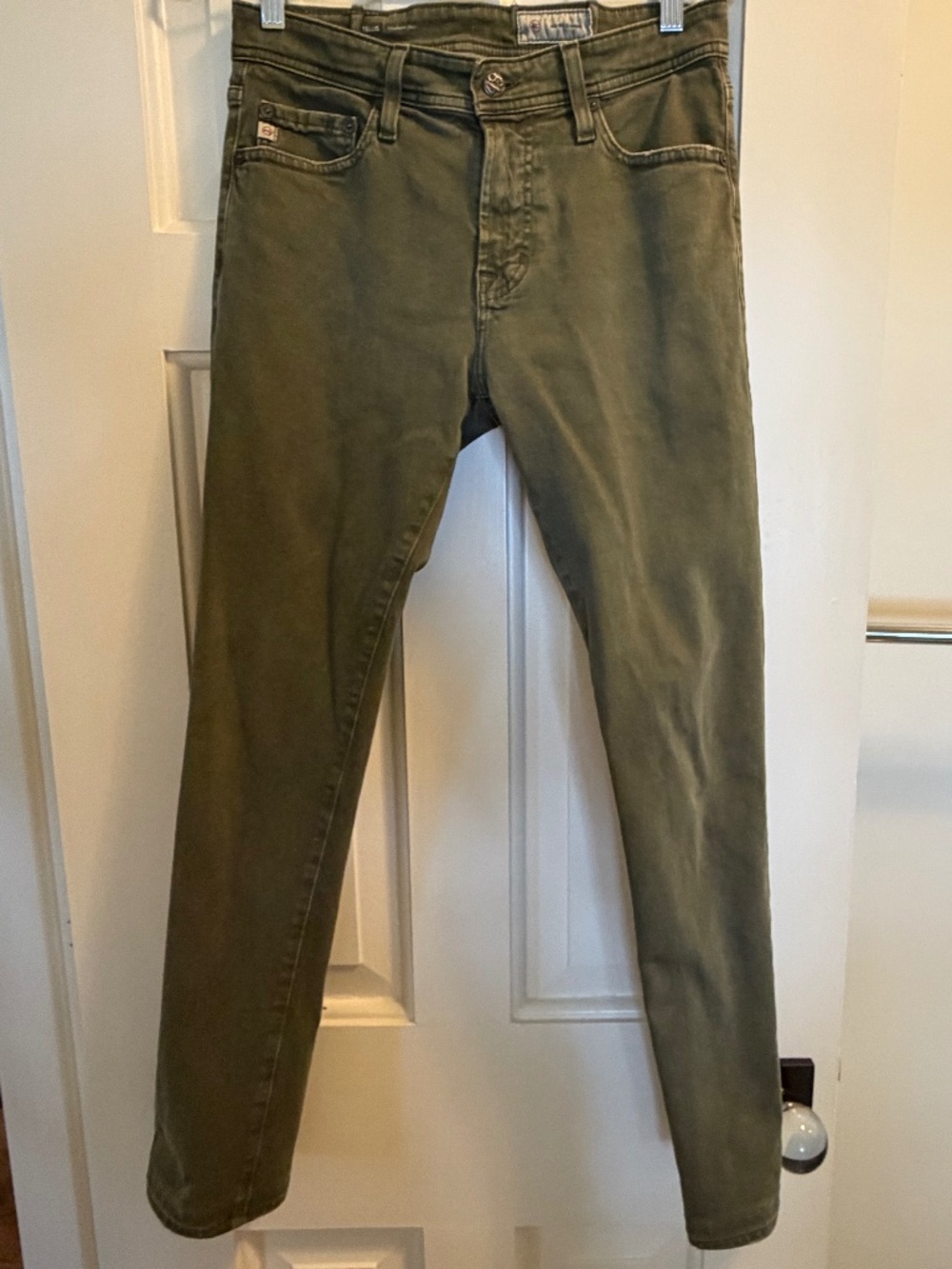 AG men’s size 28x29 army green denim/5 pocket